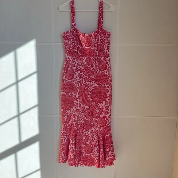 JCREW Collection fitted luster crepe flare-hem dress in coral floral print NWT 4 - Picture 5 of 11